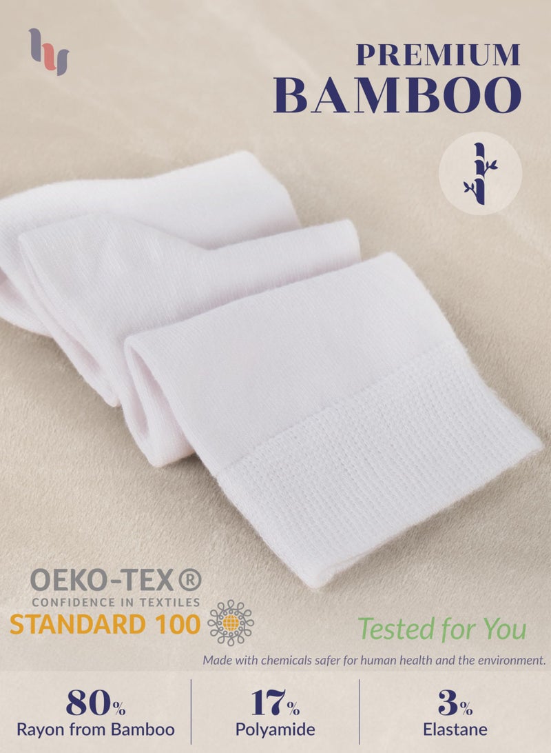 Hugh Ugoli Girls Boys Kids School Uniform Long Dress Socks, Extremely Soft, Comfortable, Rayon derived from Bamboo, Chemical-Free, 3 Pairs White | 9-11 Years - Image 5